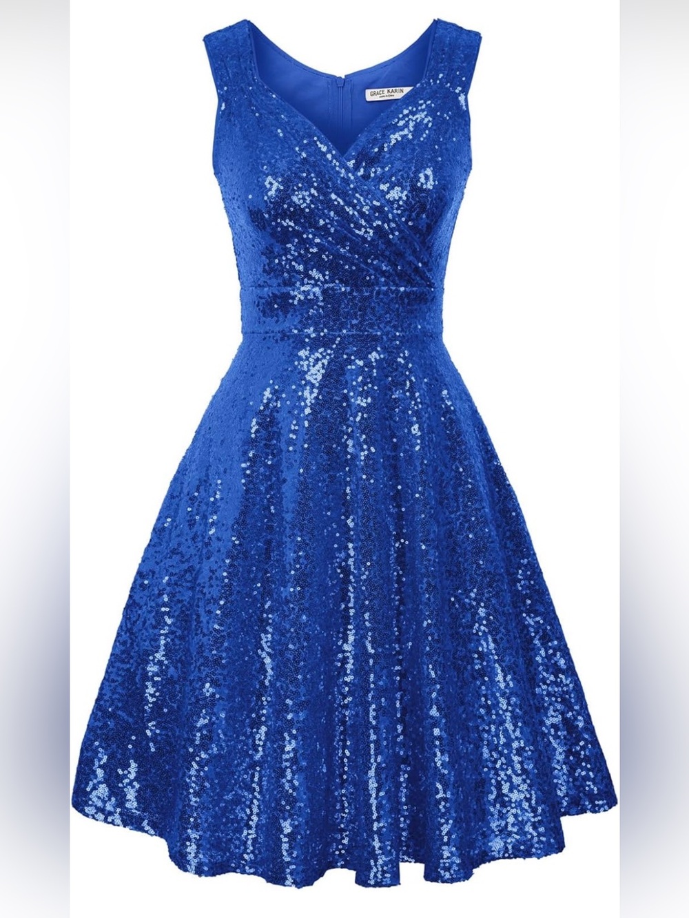Grace Karin Sparkly Blue Sequin Cocktail A-line  Dress